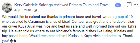 Caramoan Tour Package Reviews - Primero Tours and Travel - Kerv Gabriele Salonga