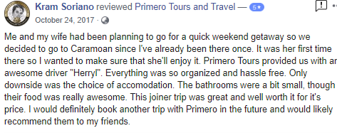 Caramoan Tour Package Reviews - Primero Tours and Travel - Kram Soriano