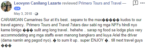 Caramoan Tour Package Reviews - Primero Tours and Travel - Leovynn Canilang Lazarte