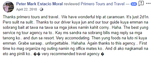 Caramoan Tour Package Reviews - Primero Tours and Travel - Peter Mark Estacio Moral